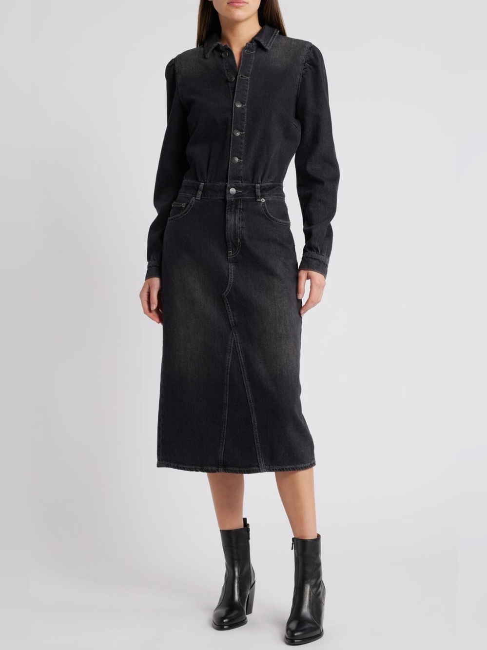 Rails Beverly Long Sleeve Denim Shirtdress XS Black Like New